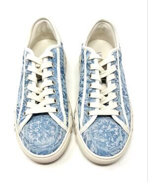 Versace Barocco Greca Blue Jacquard Baroque Lace Up Sneakers Shoes 38